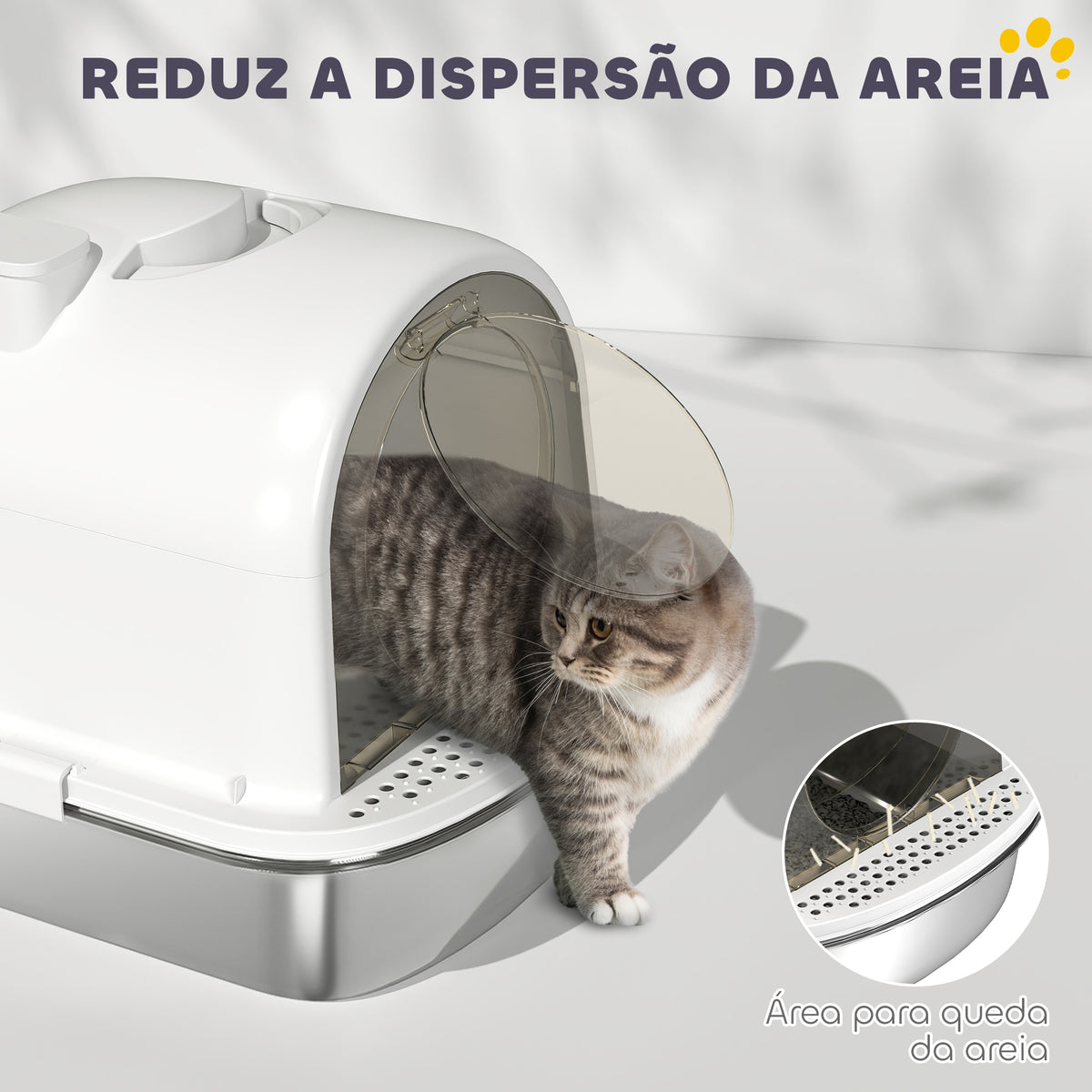 Caixa de Areia para Gatos em Aço Inoxidável com Tampa Caixa de Areia com Bolsa Desodorizante e Pá Fácil de Limpar 52,4x41,3x39,9 cm Branco — foto 5