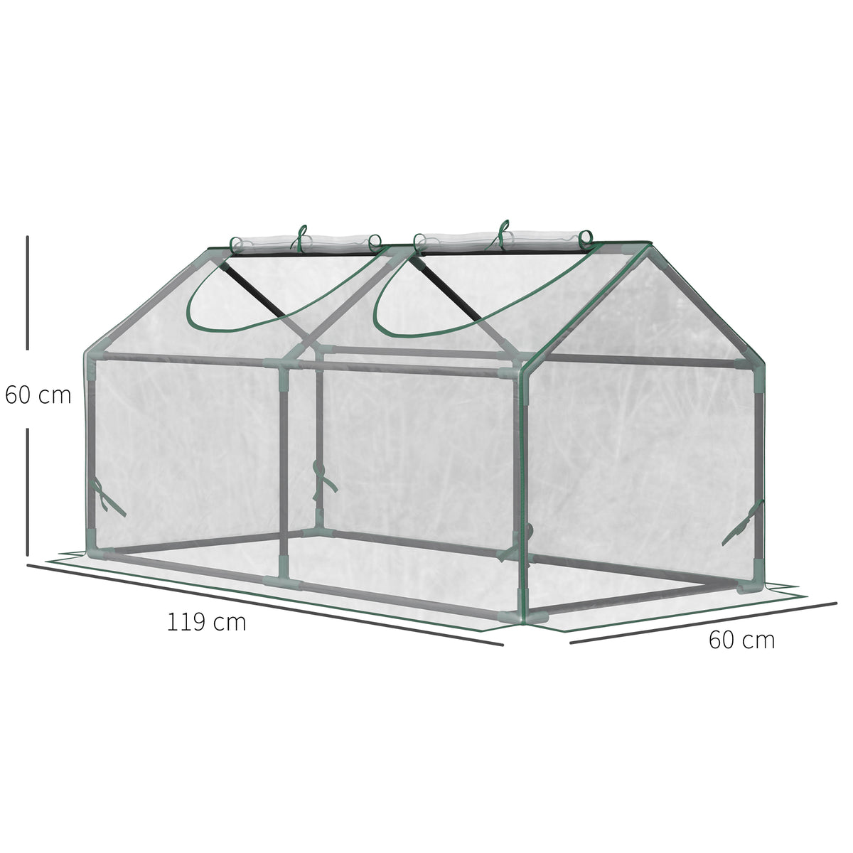 Estufa 119x60x60cm Estufa de Jardim com 2 Janelas Enroláveis para Cultivo de Plantas Verduras Flores Transparente — foto 3