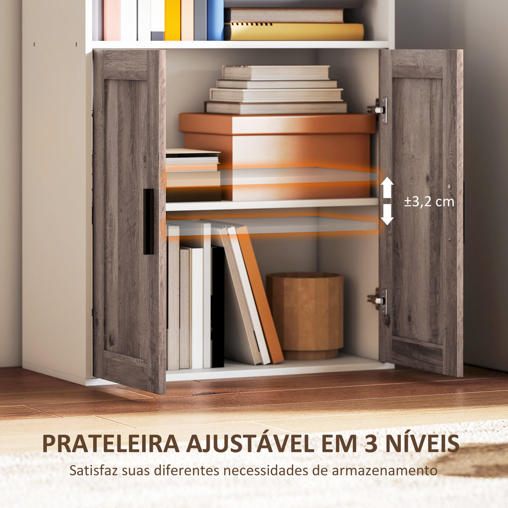 Estante para Livros Estreita Estante com Prateleiras Abertas e Armário com Prateleira Ajustável para Sala Escritório e Estúdio 60x30x149,5 cm Branco e Castanho — foto 5