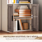 Estante para Livros Estreita Estante com Prateleiras Abertas e Armário com Prateleira Ajustável para Sala Escritório e Estúdio 60x30x149,5 cm Branco e Castanho — foto 5