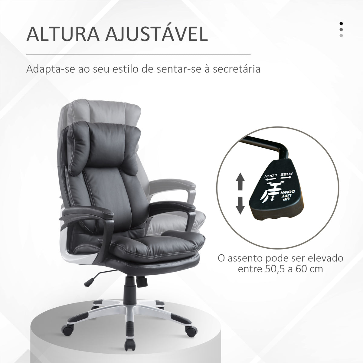 Cadeira de Escritório Giratória Cadeira de Escritório Ergonómica com 5 Rodas Apoio para os Braços e Altura Ajustável 66x71x110-120,5 cm Preto — foto 5