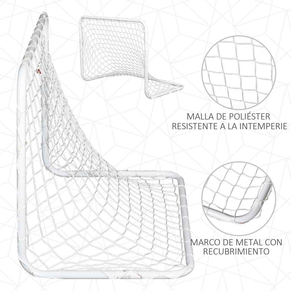 Conjunto de 2 Balizas de Futebol com Rede e Bola para Crianças e Adultos, Brinquedo Desportivo de Exterior para Jardim com Bomba de Enchimento, Aço e Poliéster, 78x46x56 cm, Branco — foto 5