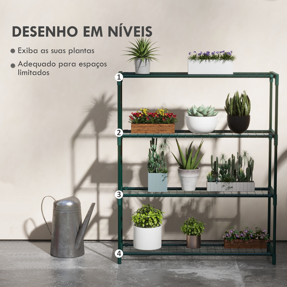 Suporte para Plantas Suporte para Vasos de Plantas de 4 Níveis com Estrutura de Aço para Jardim Pátio 89x28x107 cm Verde Escuro — foto 4