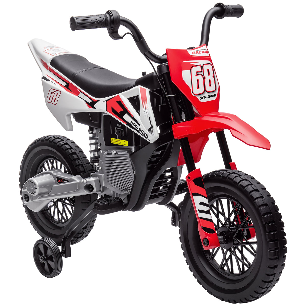 Mota Elétrica para Crianças de +3 Anos Mota Elétrica Infantil com Bateria 12V Música Velocidade 2,4-5 km/h e Rodas Auxiliares Removíveis Carga 30 kg 107x56x70 cm Vermelho — foto 1