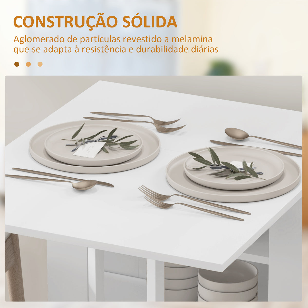 Mesa Dobrável com Asas Dobráveis Mesa de Cozinha com 2 Rodas e Prateleiras Estilo Moderno 120x60x75 cm Branco — foto 7