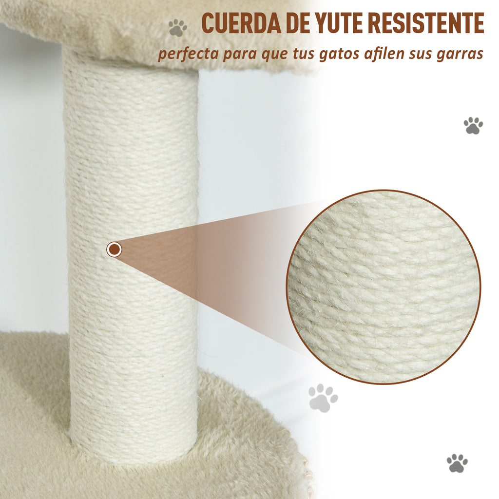 Árvore para gatos com Caverna de Pelúcia Postes de juta Plataforma confortável 61x41x96 cm Bege e Café — foto 6