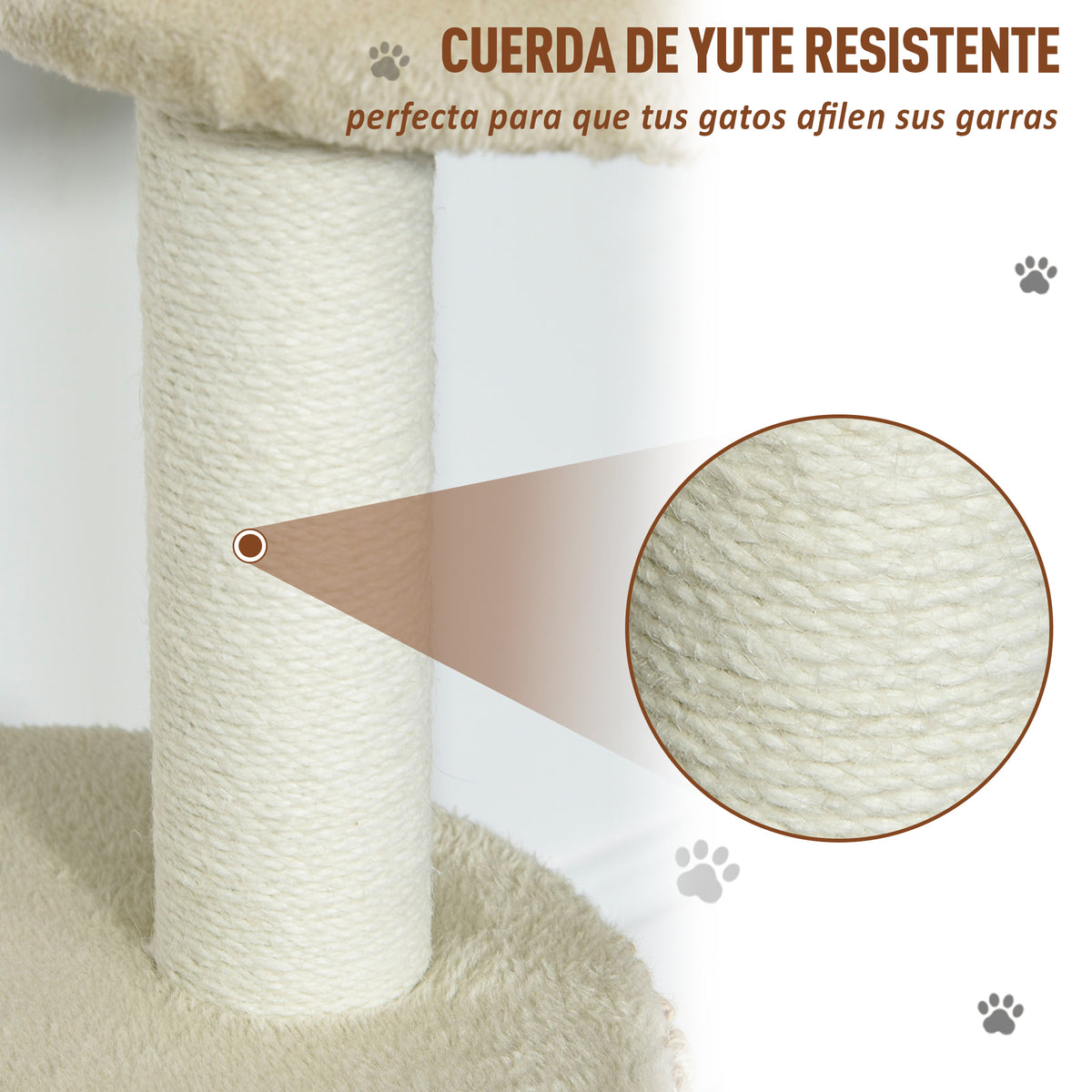 Árvore para gatos com Caverna de Pelúcia Postes de juta Plataforma confortável 61x41x96 cm Bege e Café — foto 6