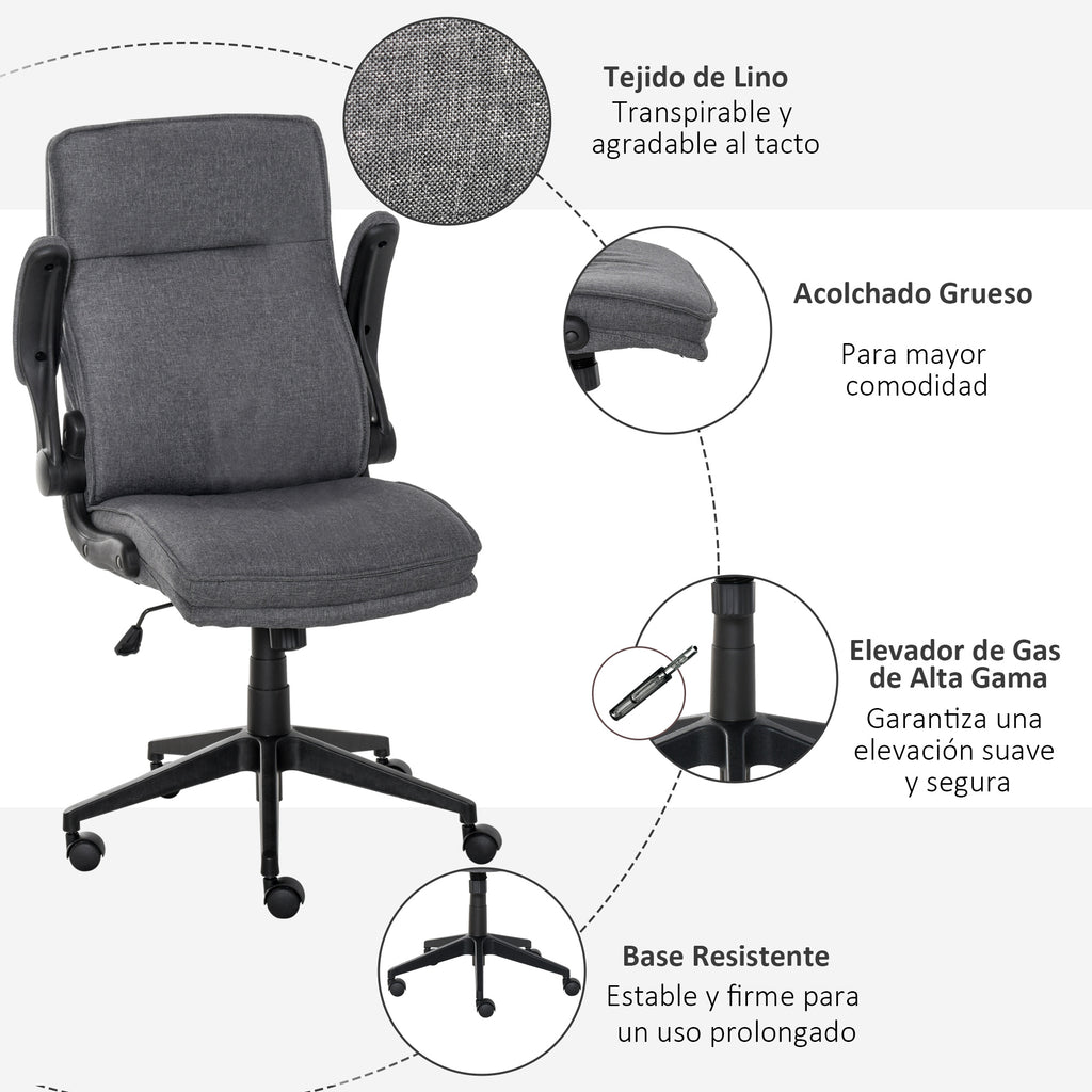 Cadeira de escritório ergonômica 360 ° giratória com função de inclinação Apoios de braço acolchoados e ajustáveis ​​em altura para casa e escritório 67x70x108-118 cm Cinza — foto 8