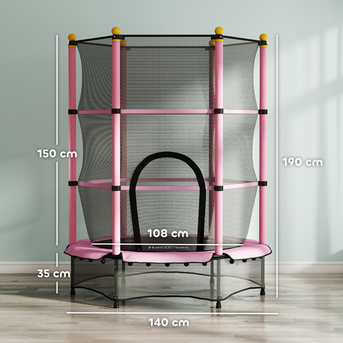 Cama Elástica Infantil Ø140x190 cm Trampolim para Crianças +3 Anos com Rede de Segurança e Estrutura de Aço para Interior e Exterior Rosa — foto 3