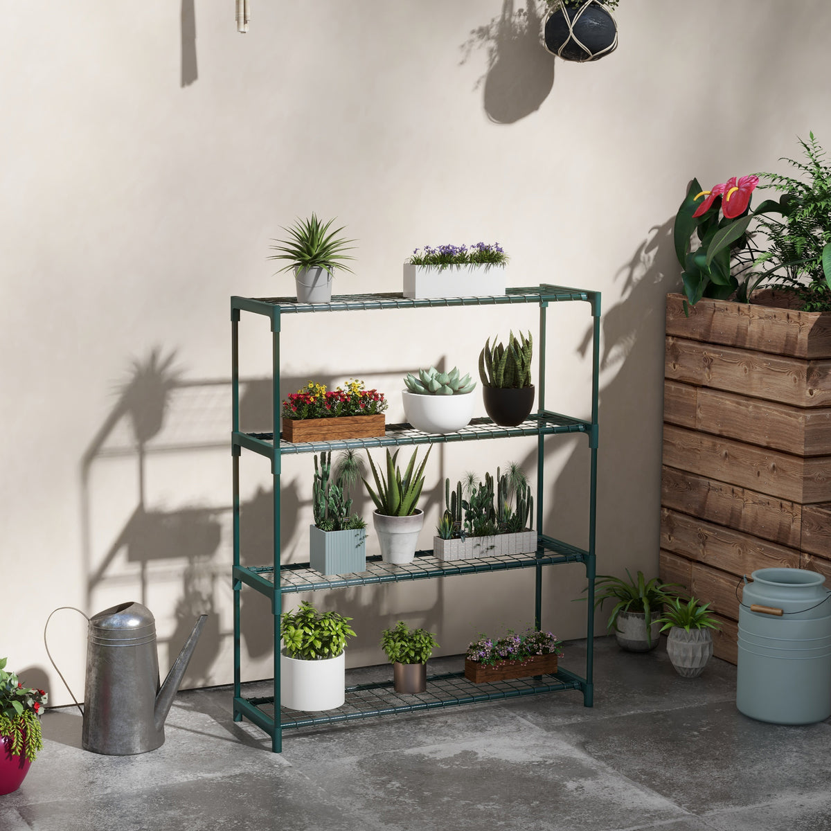 Suporte para Plantas Suporte para Vasos de Plantas de 4 Níveis com Estrutura de Aço para Jardim Pátio 89x28x107 cm Verde Escuro — foto 2