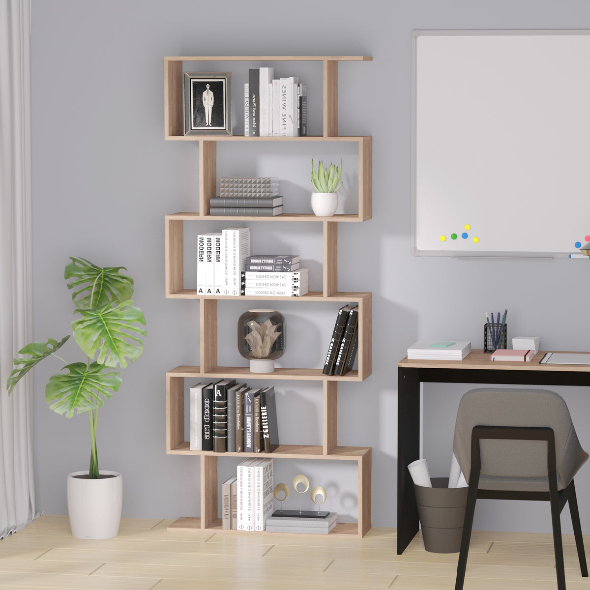 Estantería para Libros Moderna Librería con 6 Estantes para Comedor Salón Estudio 80x23x192 cm Madeira — foto 2