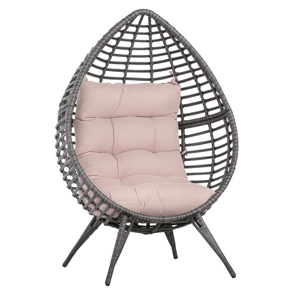 Poltrona de exterior com forma de ovo acolchoado Costas altas 101x89x156 cm Carga 160 kg Bege Cinzento — foto 1