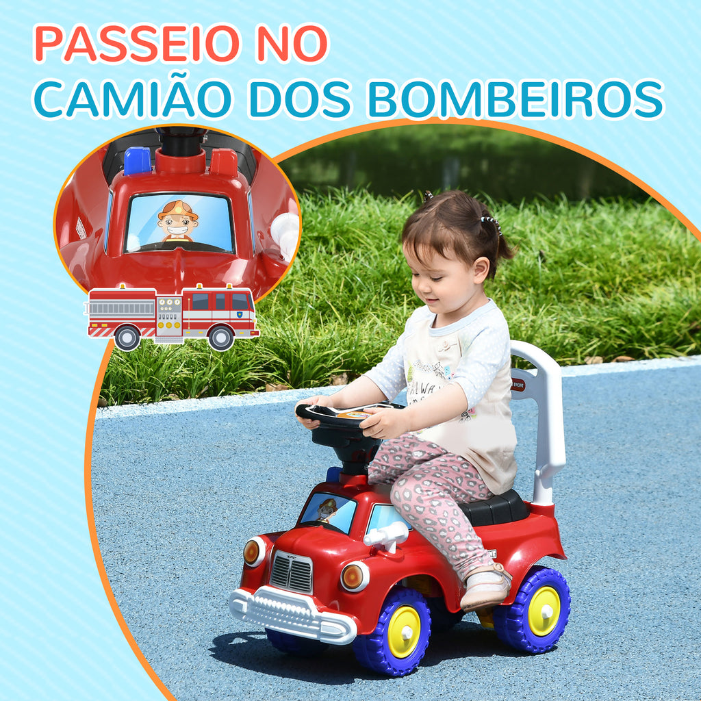 Carro Andador para Crianças de 18-36 Meses Desenho de Camião de Bombeiros Carro Andador com 3 Luzes Música Compartimento de Armazenamento e Volante 49x24x42 cm Vermelho — foto 4