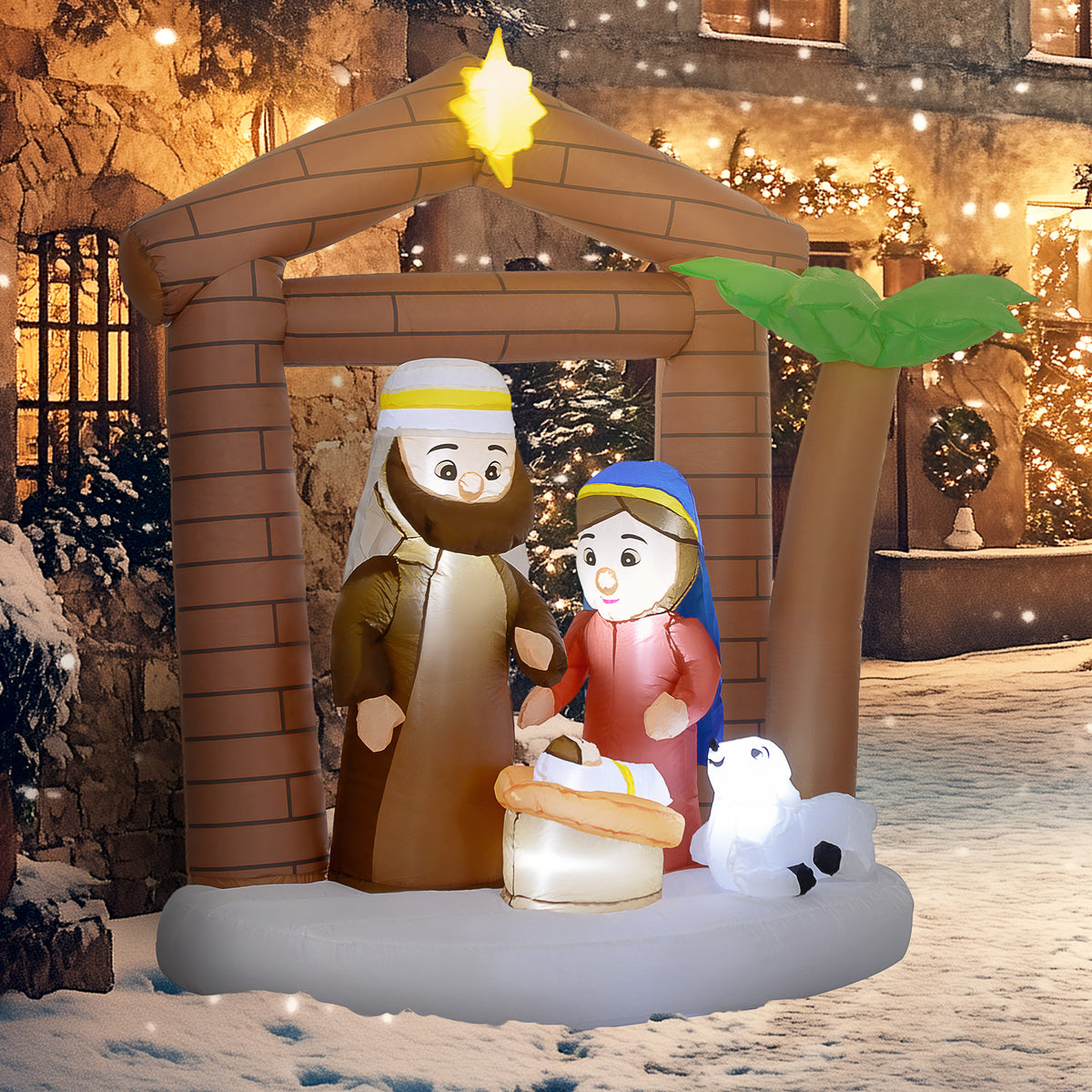 Presépio Insuflável de Natal Decoração Insuflável Natalícia com Luzes LED e Insuflador Insuflável de Natal para Exterior 150x90x185 cm Multicor — foto 2