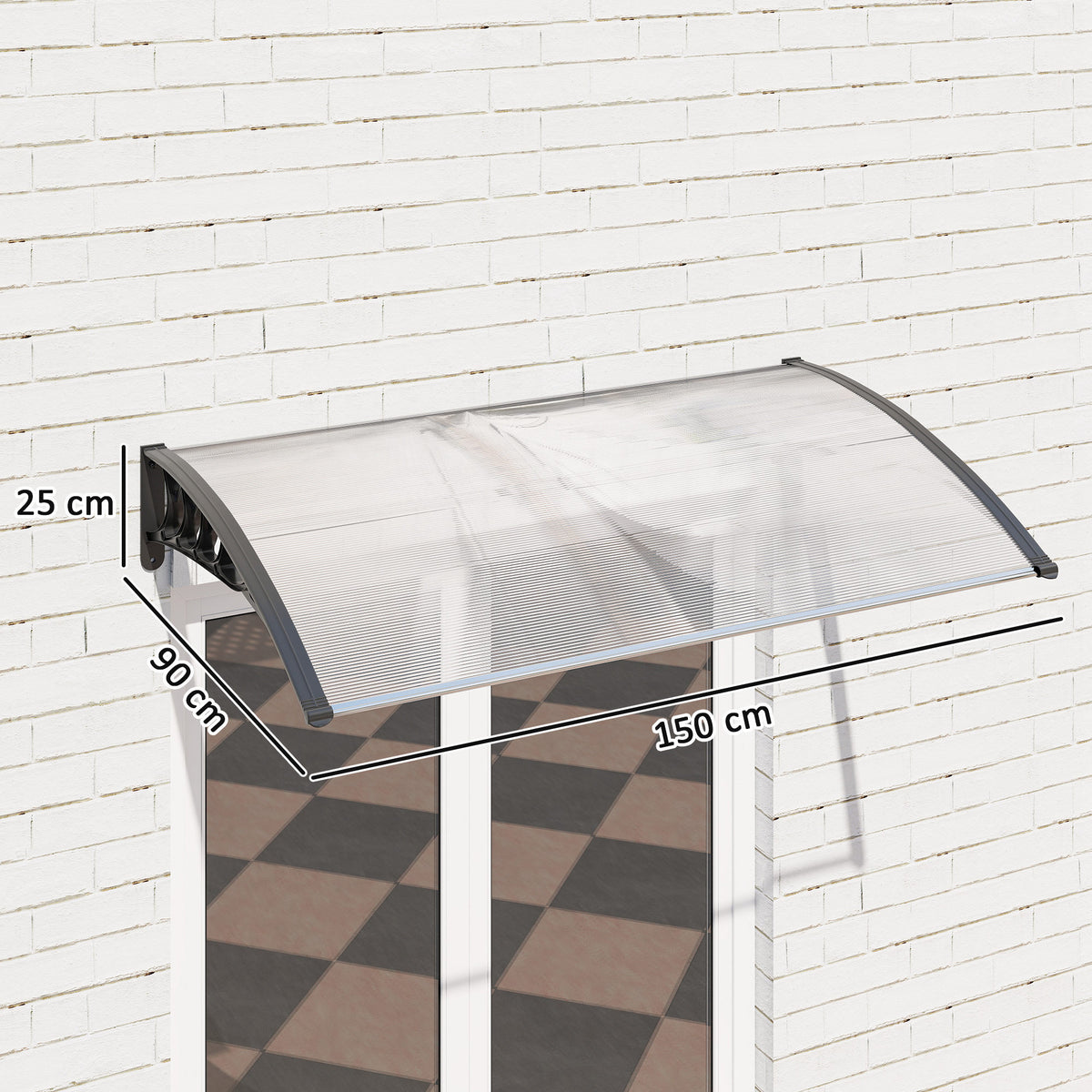 Marquise de Proteção para Portas e Janelas Contra Sol e Chuva Telhado de Proteção com Desenho Moderno 150x90x25 cm Transparente e Preto — foto 3