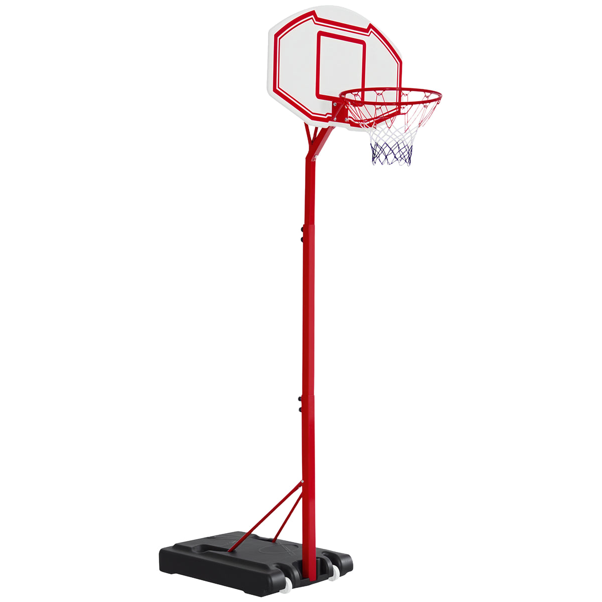 Cesta de basquete com altura ajustável de 210-260 cm com suporte de metal e base recarregável para crianças e adultos vermelho — foto 1