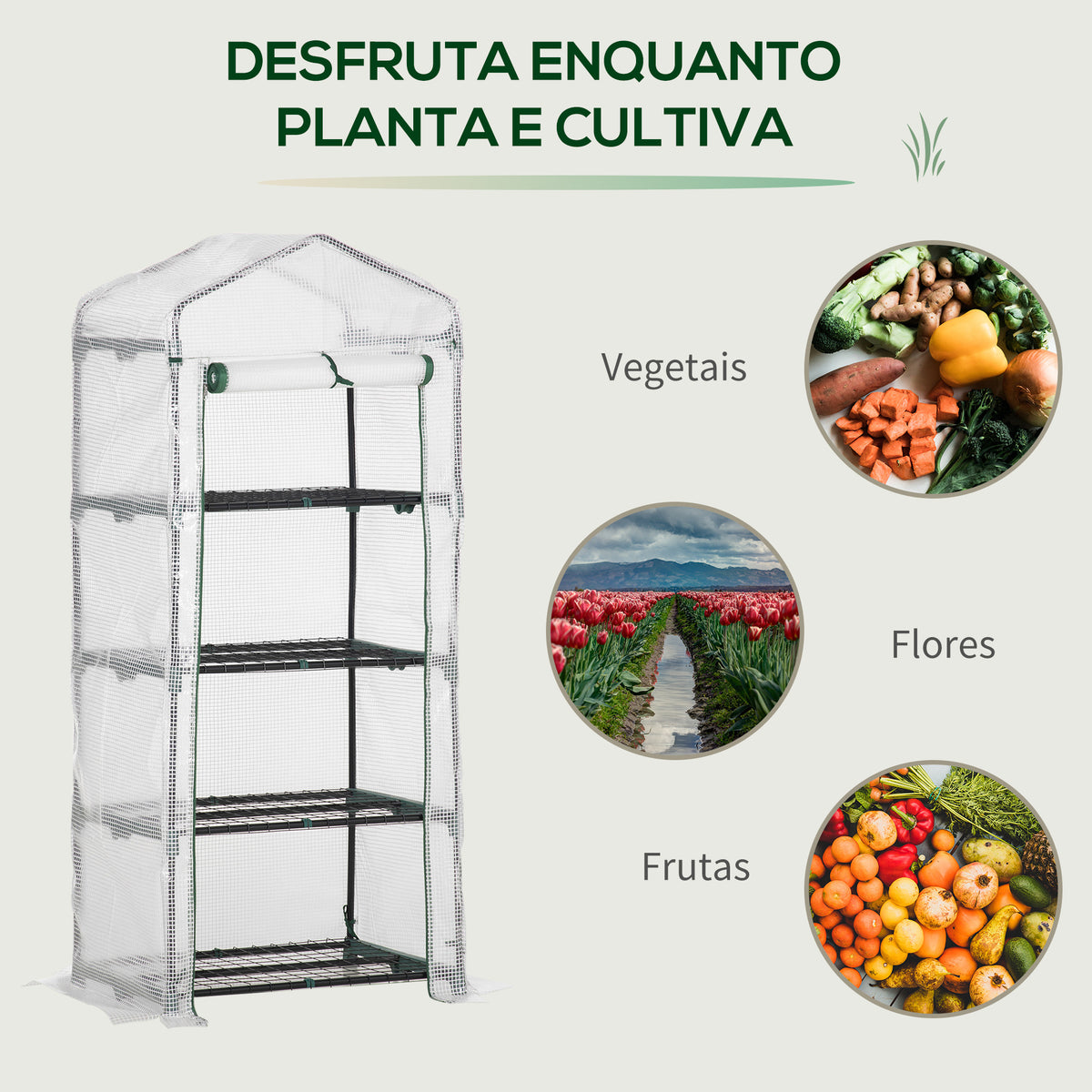 Estufa de Jardim com 4 Prateleiras e Cobertura de PE Estufa de Aço para Cultivo de Plantas Flores 70x50x160cm Branco — foto 7