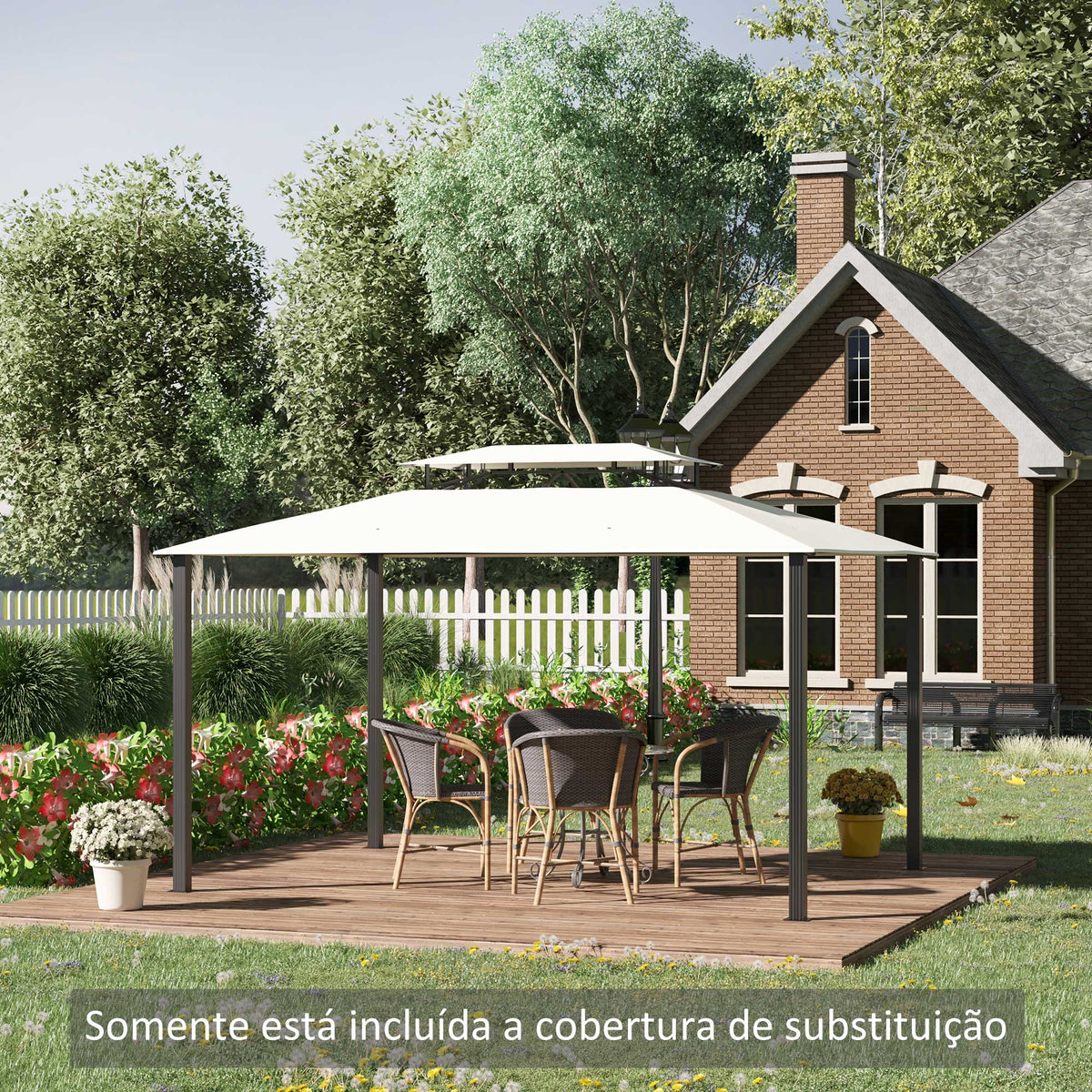 Toldo de Substituição 4x3m para Pérgola de Jardim 2 Níveis Respirável com 8 Orifícios de Drenagem Cobertura Superior de Substituição para Pérgola Exterior Bege — foto 2