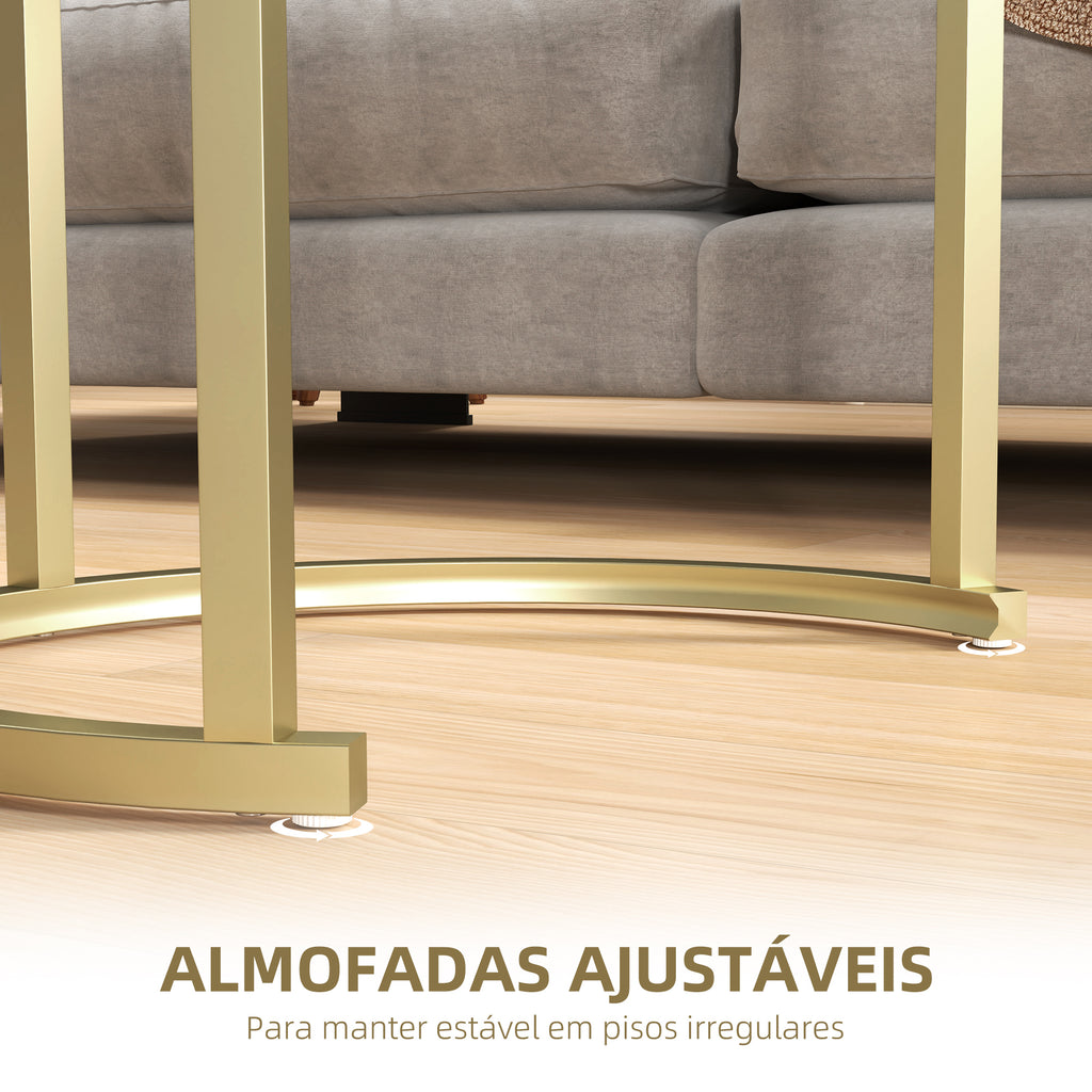 Conjunto de 2 Mesas de Centro Mesas Auxiliares Modernas com Bancada de Efeito Mármore e Estrutura de Aço para Sala Quarto Branco e Dourado — foto 6