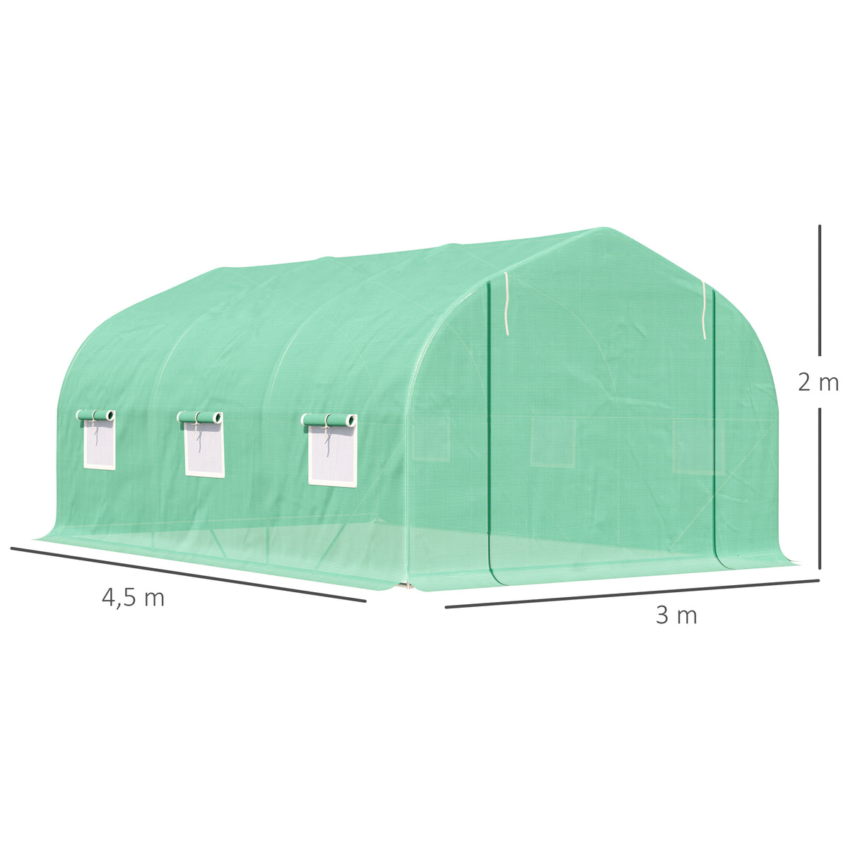 Estufa Tipo Túnel 450x300x200 cm Estufa de Jardim com Porta e 6 Janelas Enroláveis Cobertura de PE e Aço para Cultivos de Plantas Flores Verde — foto 3