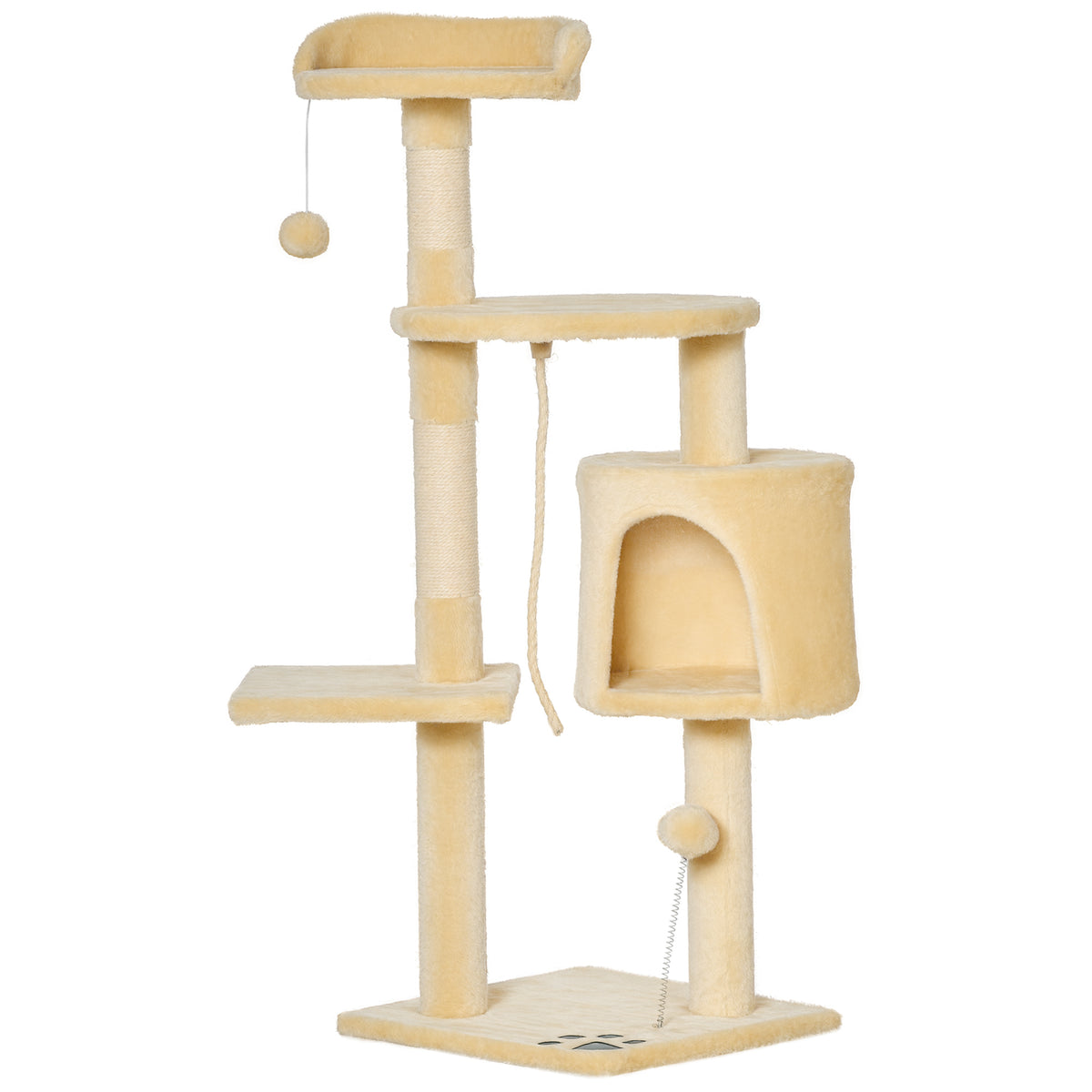 Arranhador para Gatos Grande Arranhador para Gatos com Plataformas Caverna Cama e Bolas Suspensa 40x40x114 cm Bege — foto 1
