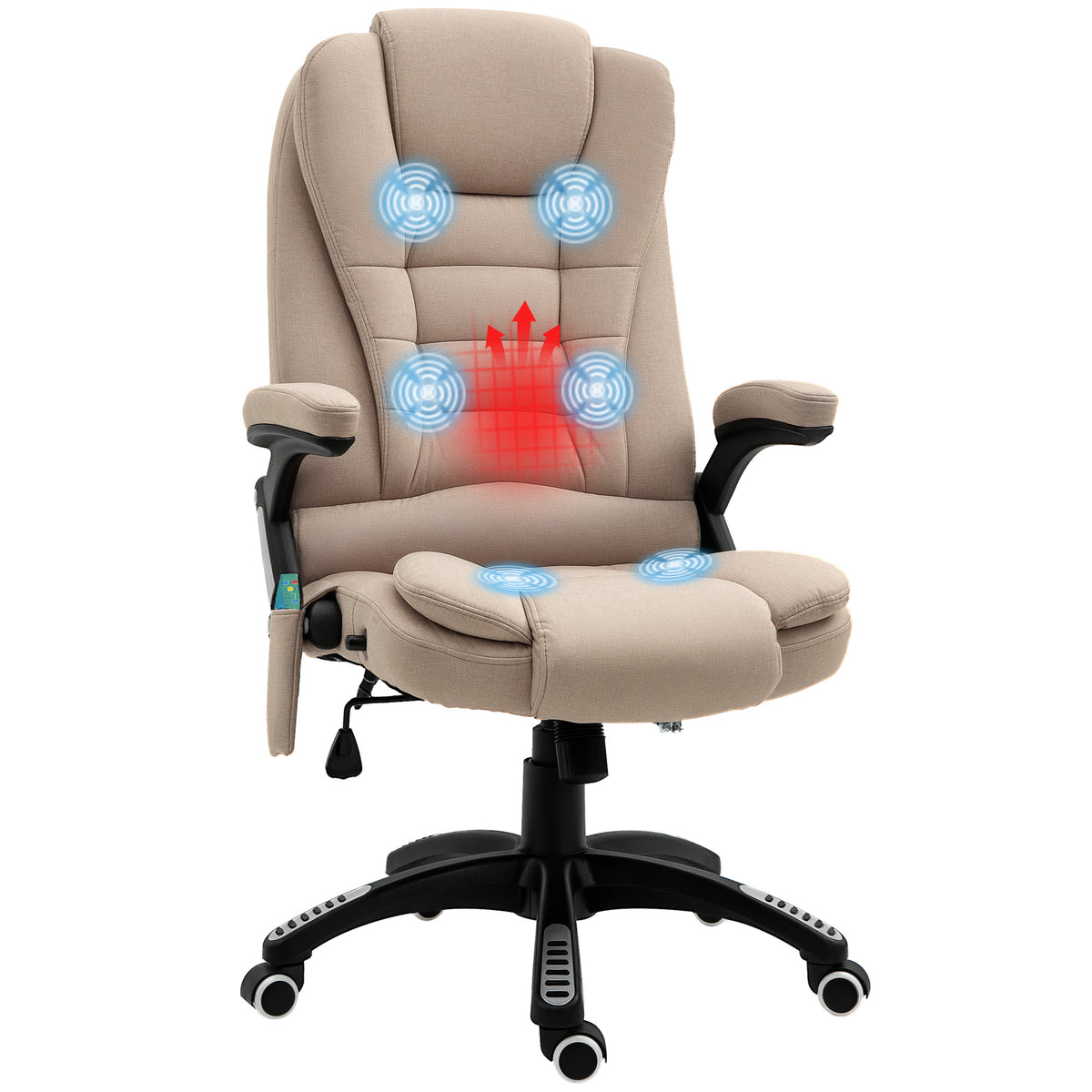Cadeira de Massagem com 6 Pontos de Massagem Cadeira de Escritório Reclinável até 130° com Função de Aquecimento Altura Ajustável e Rodas para Estúdio 68x72x110-120 cm Marrom Claro — foto 1