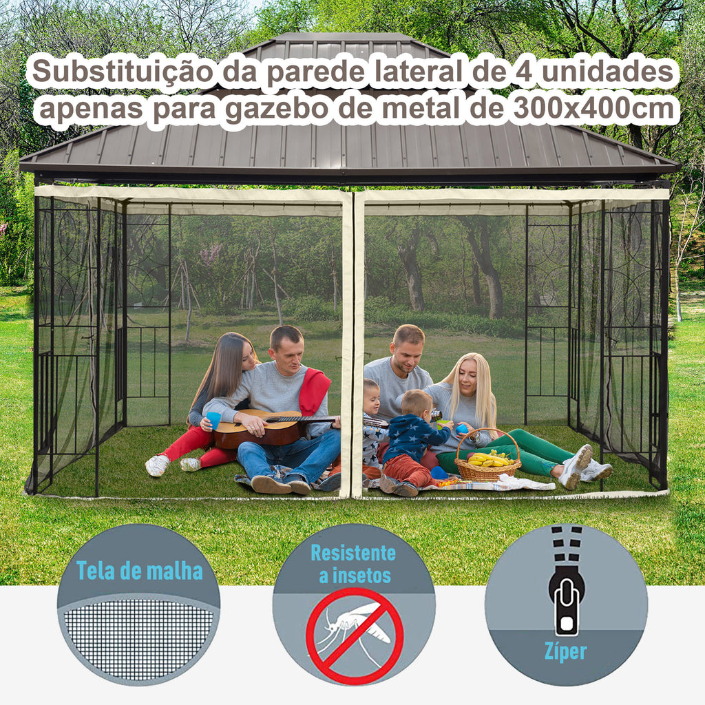 4 Painéis Laterais 352x207 cm para Tenda de Jardim Mosquiteira para Gazebo Gazebo com Zíperes e Anéis Preto — foto 4