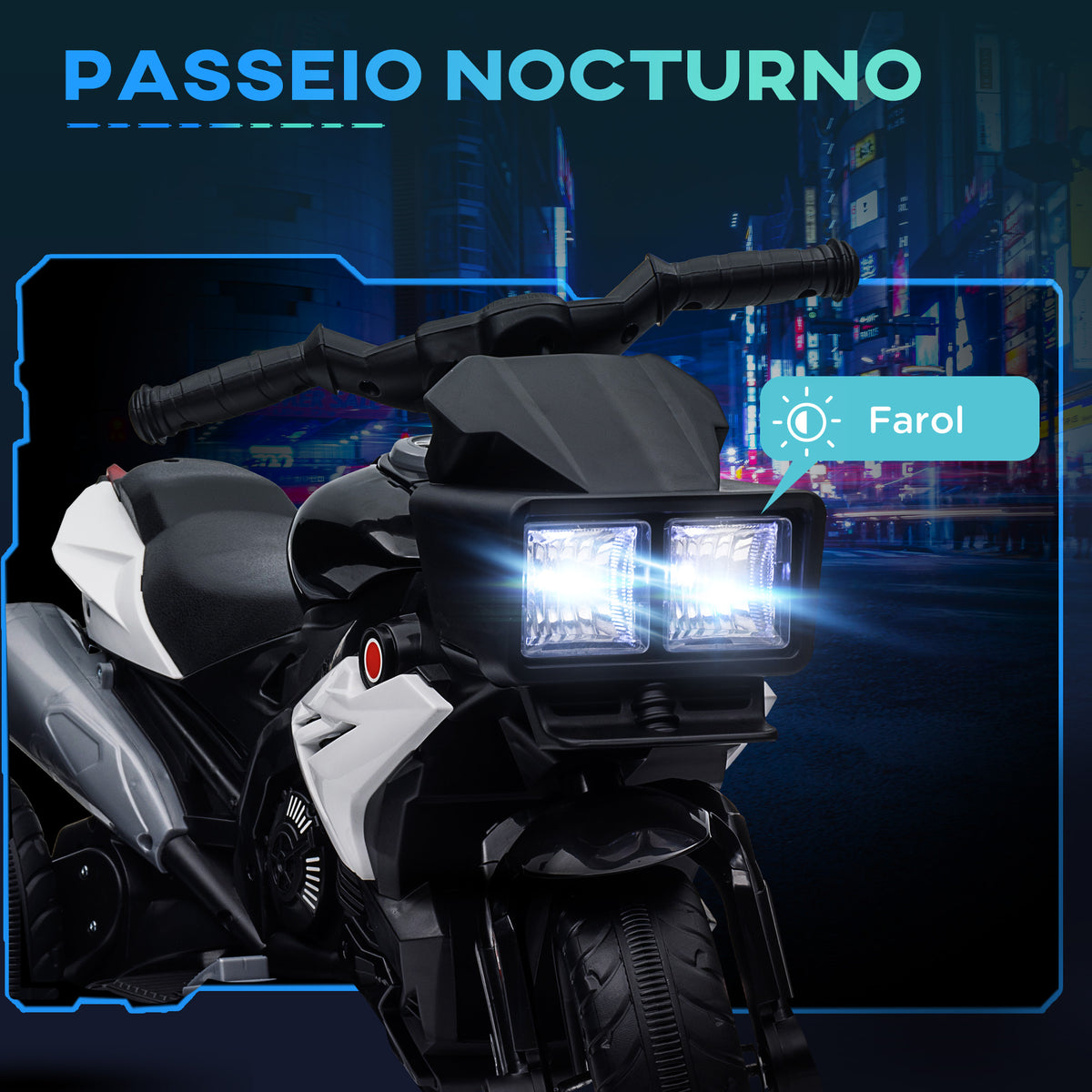Motocicleta Elétrica Infantil com 3 Rodas para Crianças acima de 3 anos Triciclo com Pedal para Crianças Bateria 6V com Luzes Música Pneus Largos 86x42x52 cm Branco — foto 5