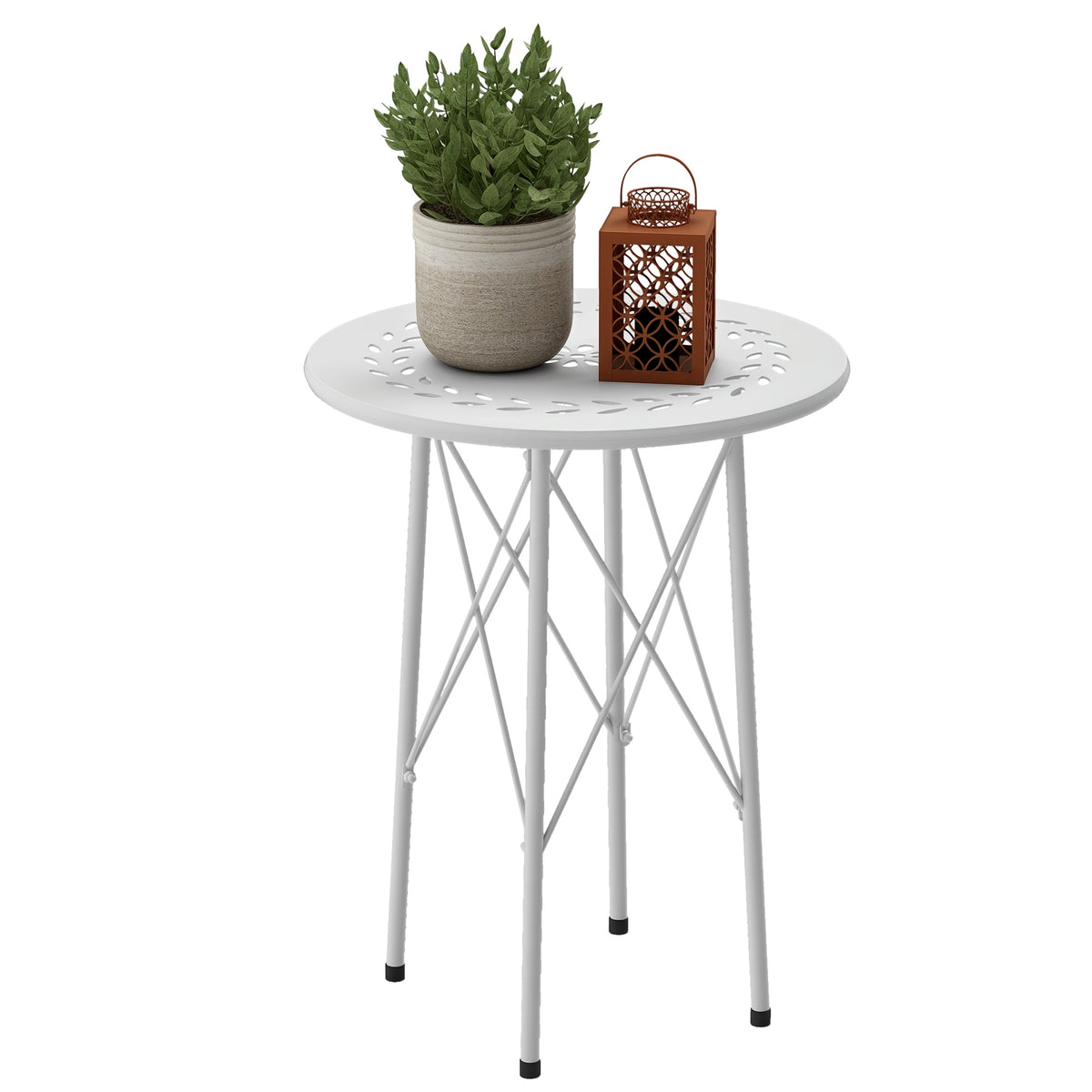 Mesa de Jardim Redonda Mesa de Varanda Ø40x50 cm com Pés Ajustáveis e Estrutura em Forma de X Mesa para Exterior e Interior Branco — foto 1