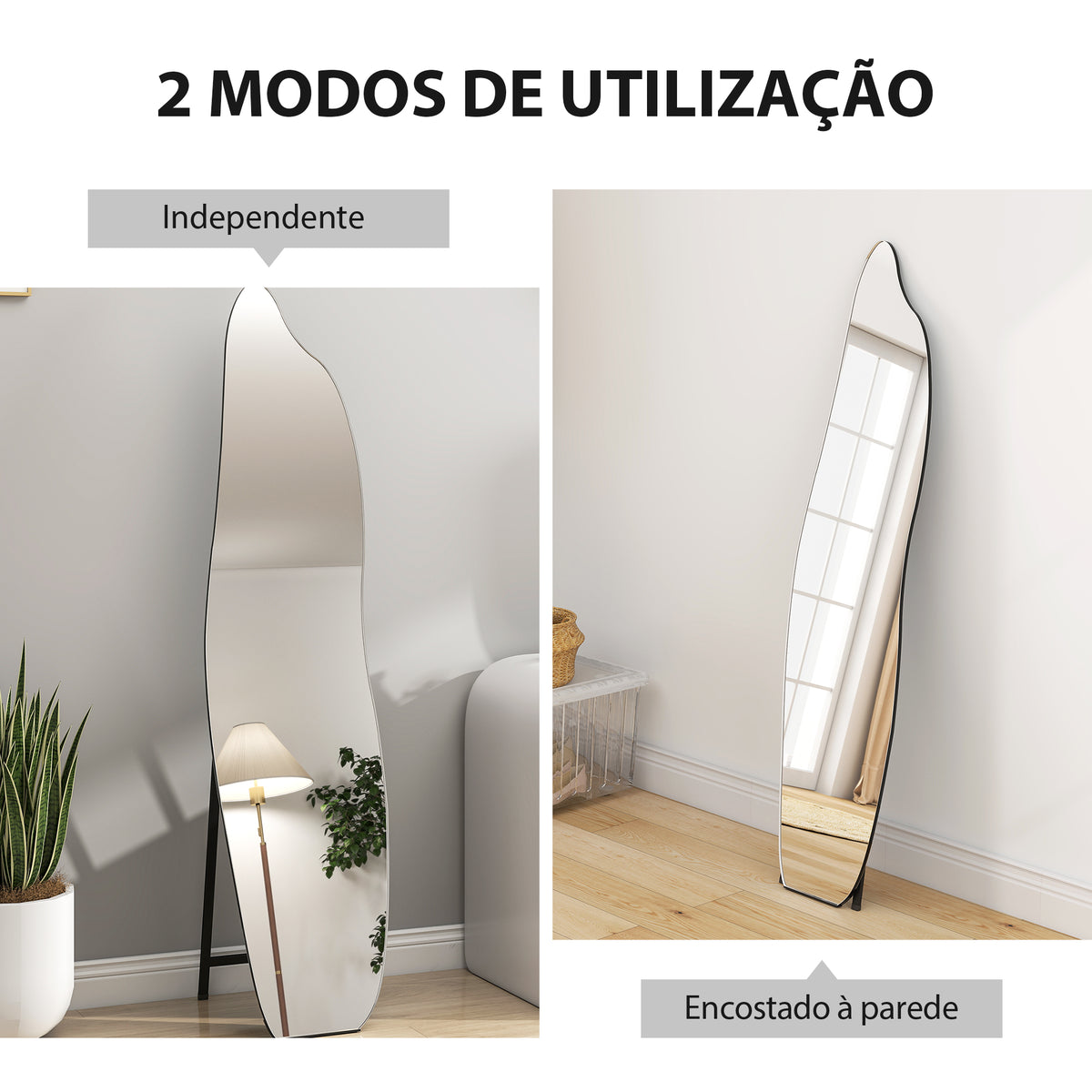 Espelho de Pé 160x40 cm sem Moldura Espelho de Corpo Inteiro Forma Irregular com Suporte Metálico Montagem no Chão ou Apoiado na Parede para Sala Entrada e Quarto Preto — foto 5