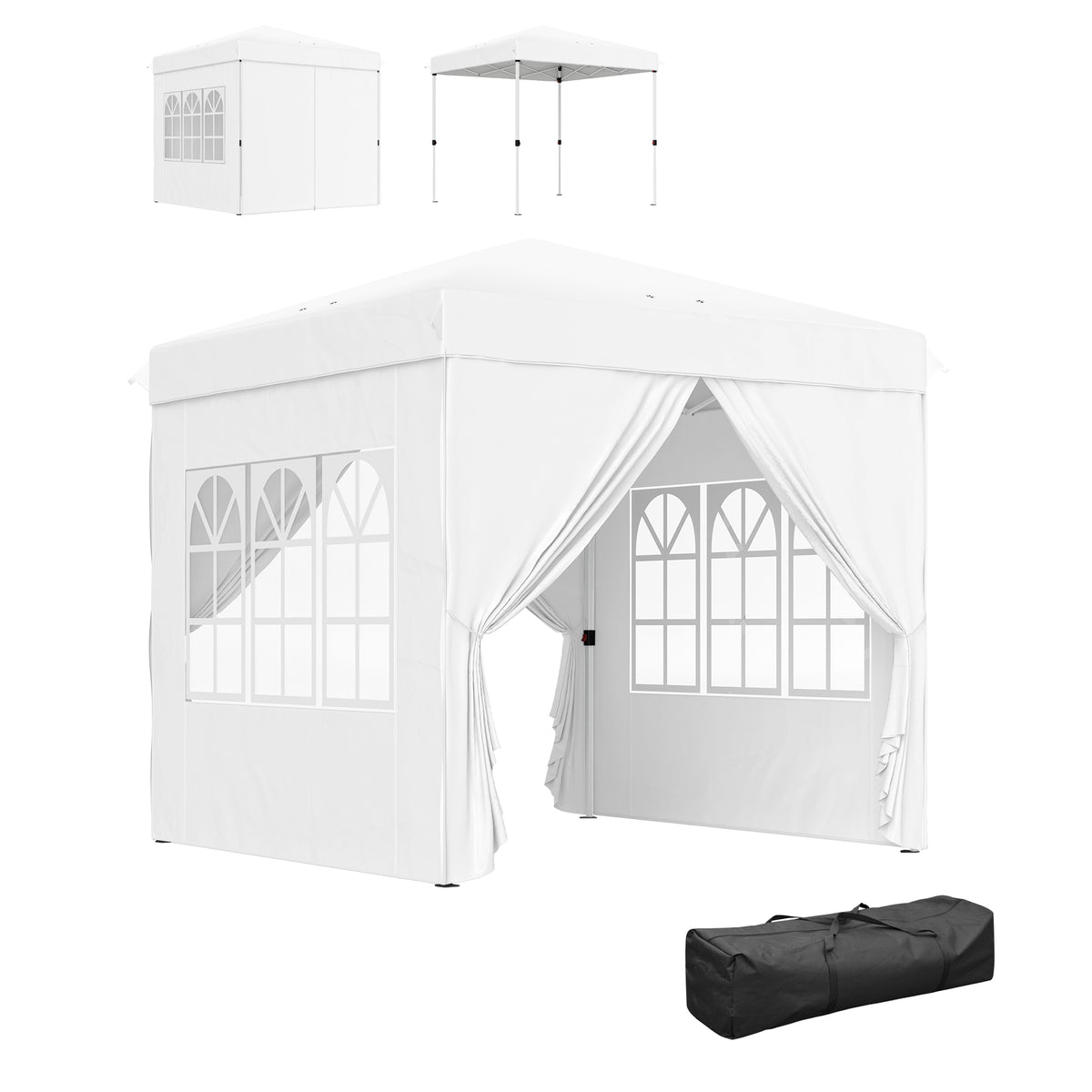 Tenda Dobrável Pop-Up Tenda 248x248x270 cm com 4 Paredes Laterais Anti-UV Altura Ajustável e Bolsa de Transporte para Campismo Festas Branco — foto 1