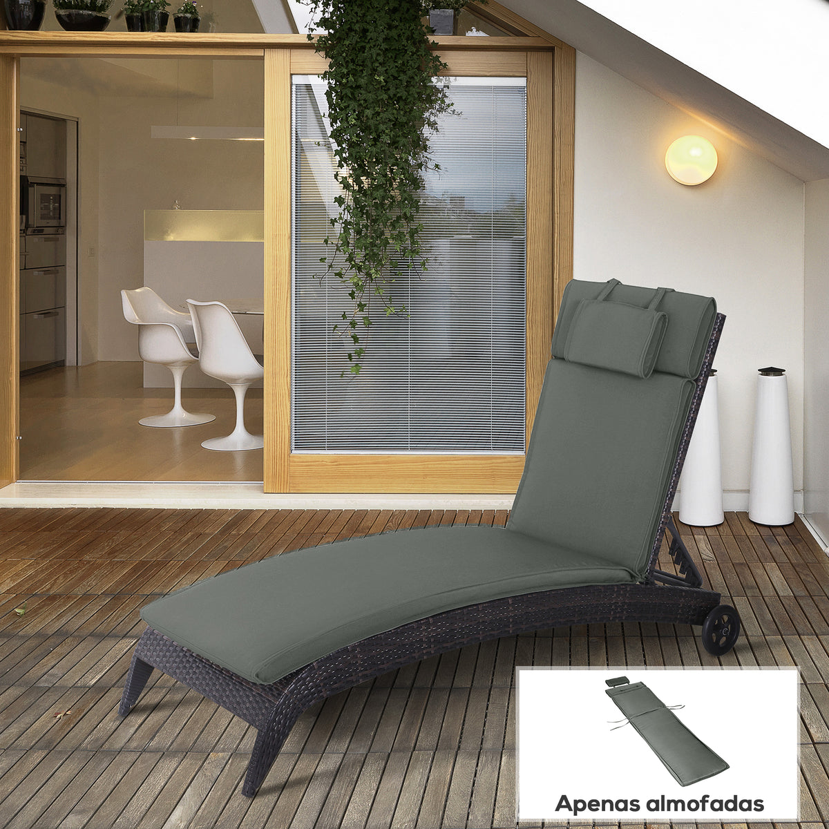 Almofada para Espreguiçadeira 198x53x5cm Almofada Suave para Espreguiçadeira Dobrável Acolchoada para Exterior Jardim Pátio Cinza — foto 2