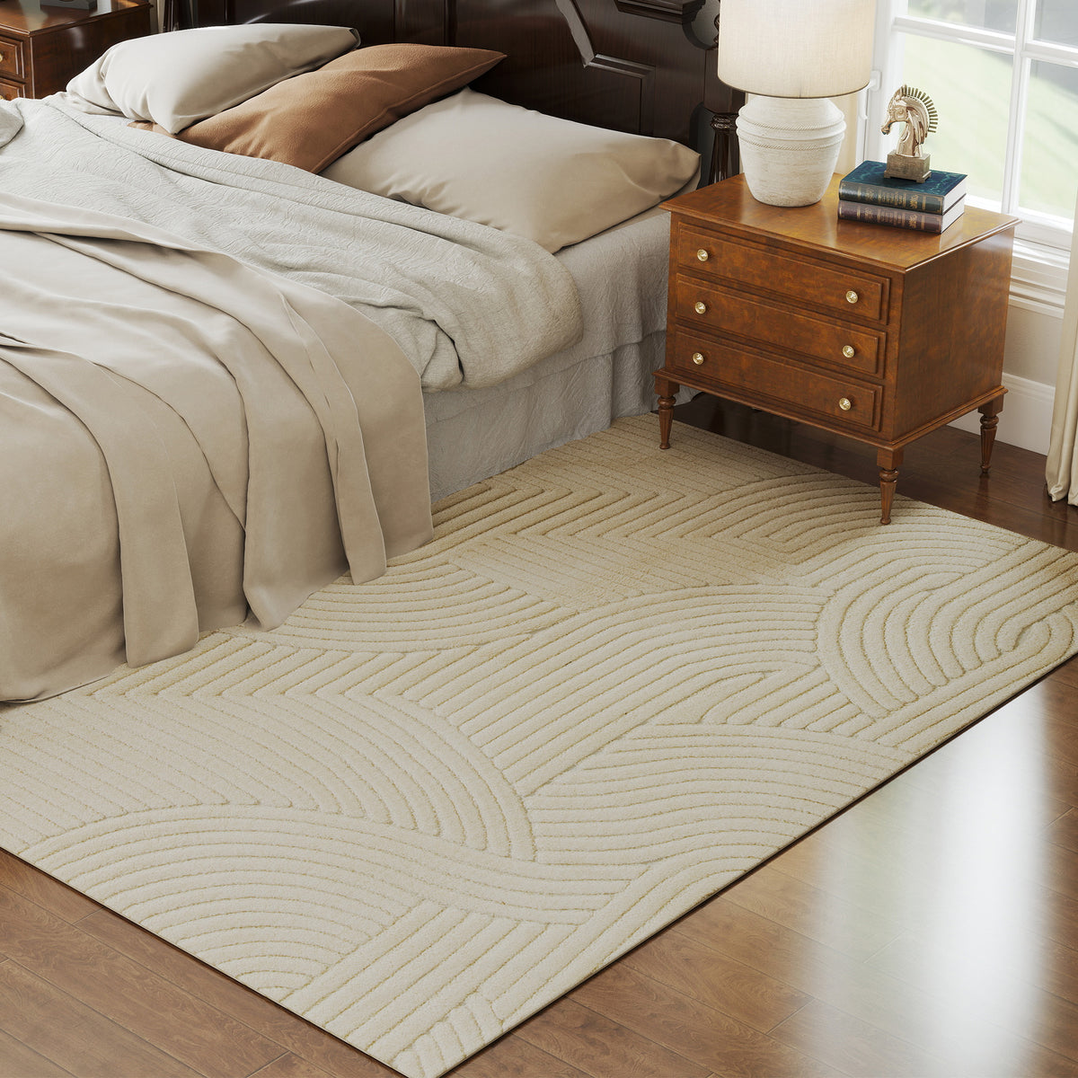 Tapete Sala de Estar 160x230 cm Tapete Pelo Curto Estilo Moderno Base Antiderrapante Tecida à Máquina Tapete para Sala de Estar Quarto Sala de Jantar Creme — foto 2