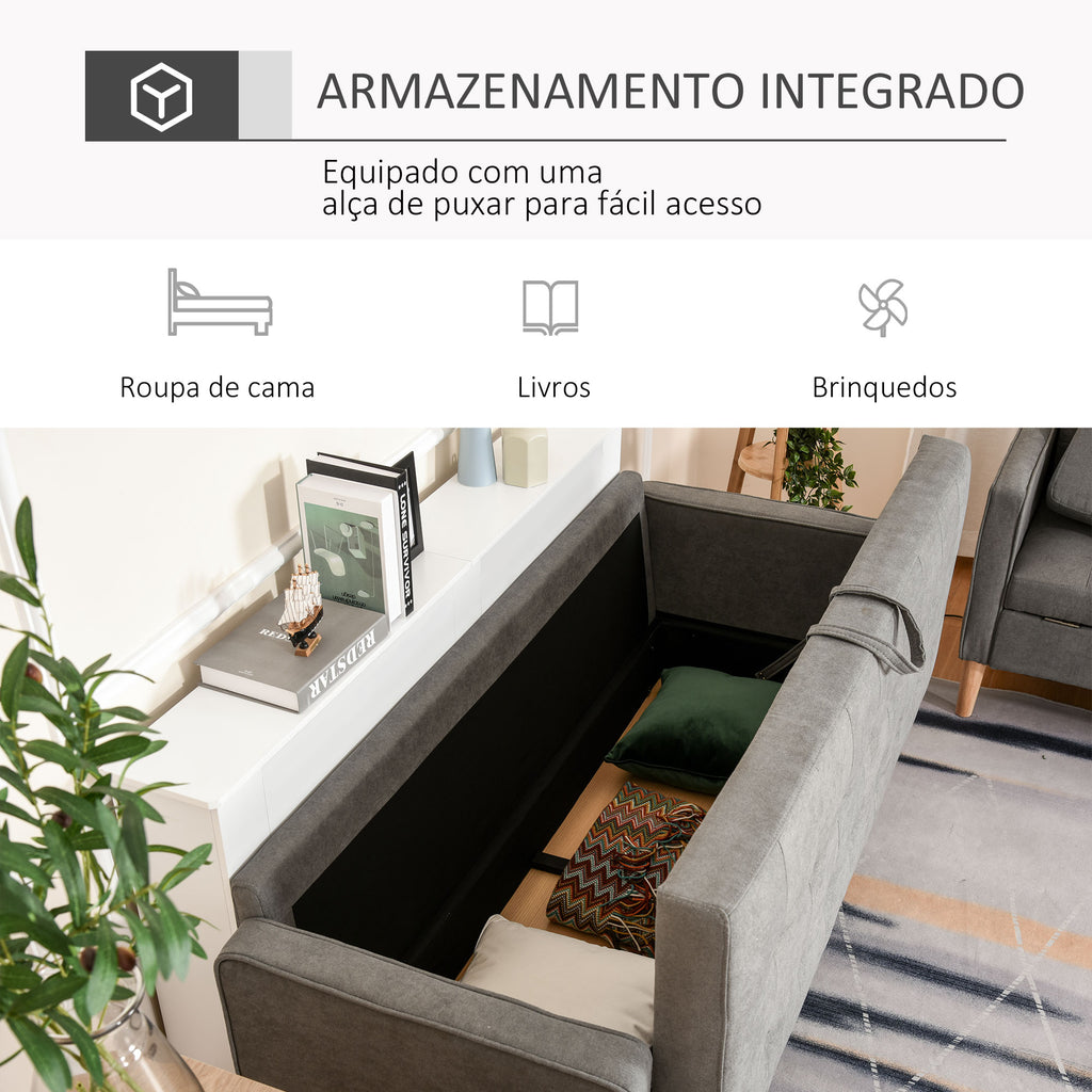 Sofá de 3 lugares acolchoado com 3 almofadas e apoios de braço Espaço de armazenamento Estilo moderno para sala de estar Quarto 166,5x62x82 cm cinza — foto 6