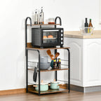 Estante de Cozinha Estante para Microondas com 4 Níveis Ganchos e Pés Ajustáveis Estante de Armazenamento 60x40x125 cm Marrom Rústico — foto 2