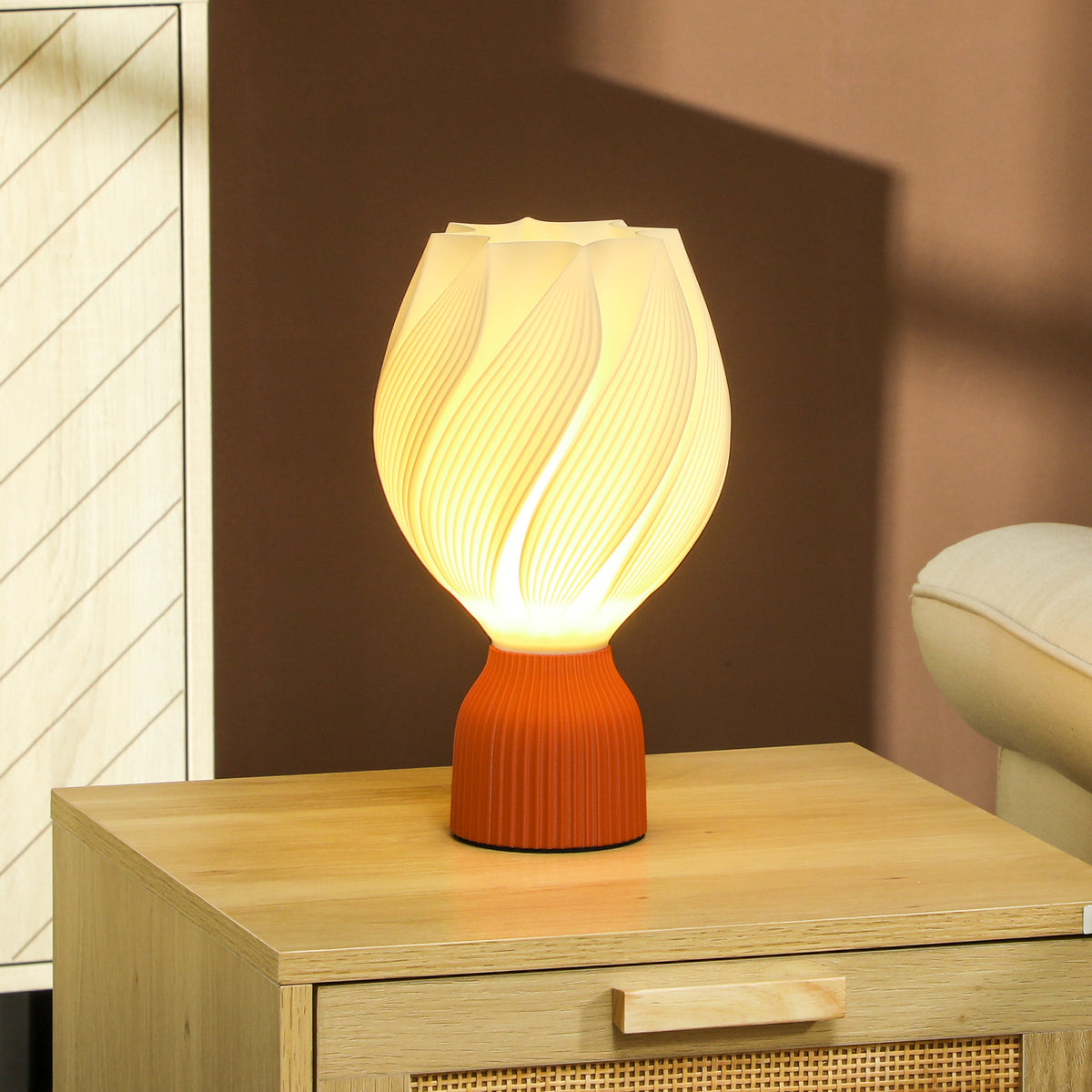 Candeeiro de Mesa de Cabeceira com Ecrã de Impressão 3D Candeeiro de Mesa com Desenho de Pétalas com Luz Quente para Quarto Sala de Estar Ø16,5x28 cm Branco — foto 2