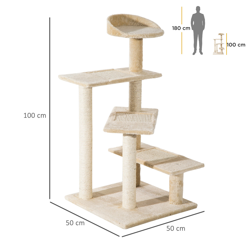 Árvore para gato Poste para arranhar com cama de plataforma e cobertor de sisal de veludo bege - 50x50x100cm — foto 3