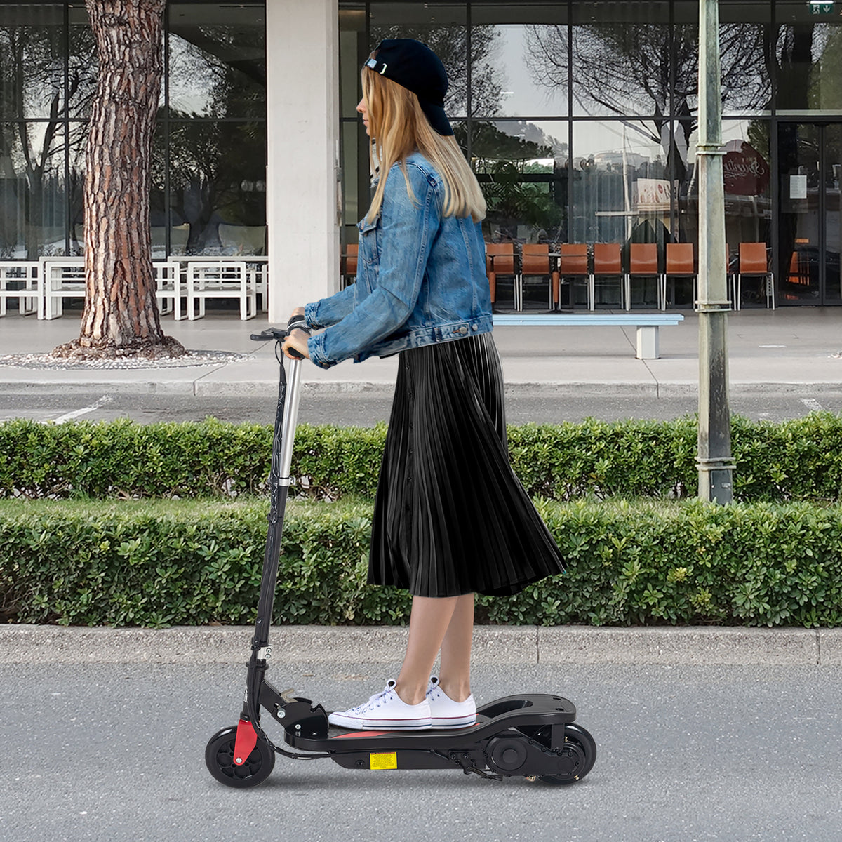 Trotinete Elétrico Dobrável Suporta até 50kg com Altura Ajustável Scooter Elétrica com Interruptor de Inicio e Freios 75x36x82-93cm Preto — foto 2