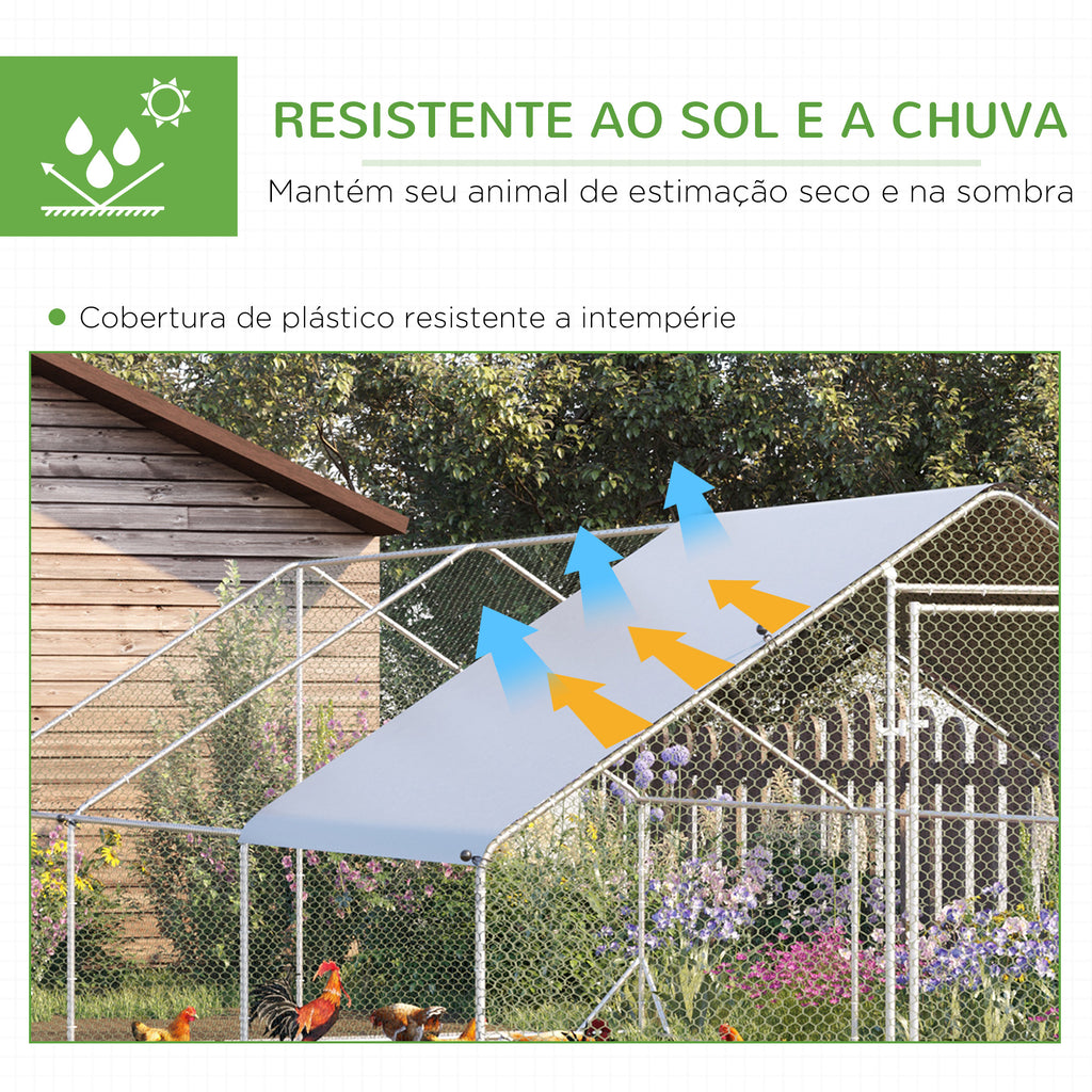 Galinheiro de Exterior Grande 3x6x2m Gaiola para 12-18 Galinhas de Aço Galvanizado com Teto de PE e Fechadura para Coelhos Prata — foto 4