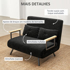 Sofá Cama Sofá Convertível em Cama de 2 Lugares Dobrável com Encosto Ajustável em 5 Níveis e 2 Almofadas Acolchoadas para Escritório Dormitório Sala de Estar 102x73x81 cm Preto — foto 6