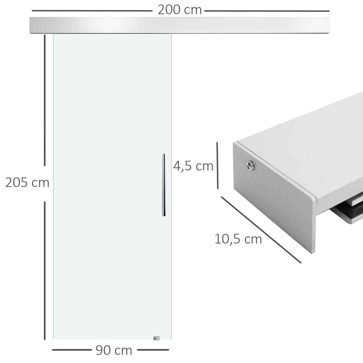 Porta de Correr de Vidro 90x205 cm Porta de Correr de Vidro com Trilho Translúcida - Modelo 1 — foto 3