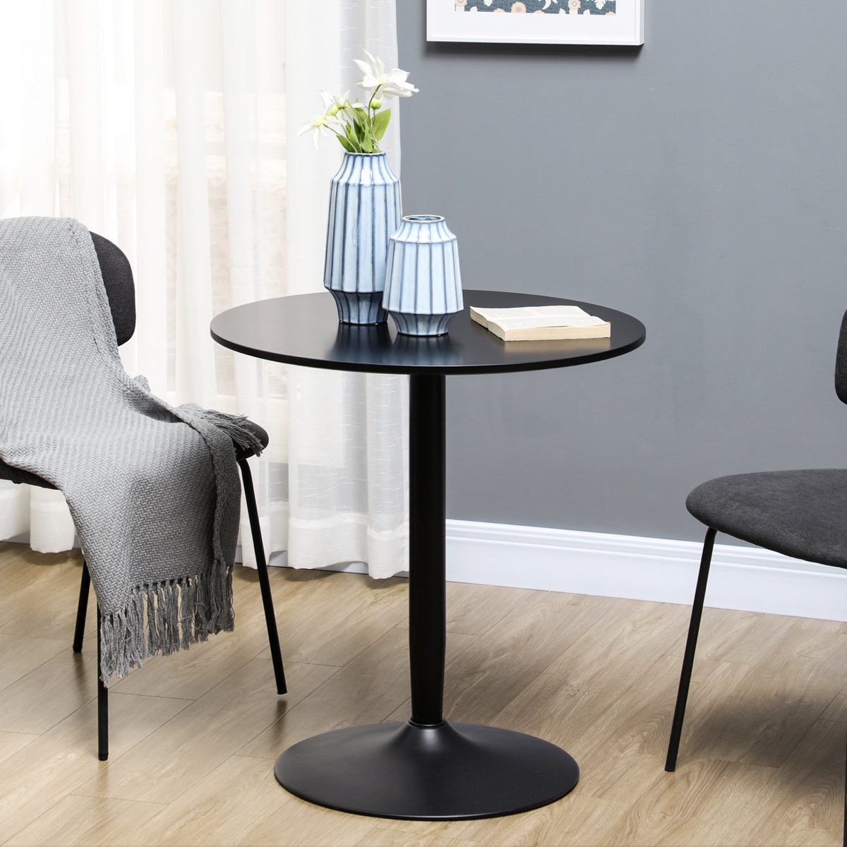 Mesa de Cozinha Redonda Mesa de Jantar Moderna para 2 Pessoas com Base de Aço e Almofadas Antiderrapantes Ø70x75 cm Preto — foto 2