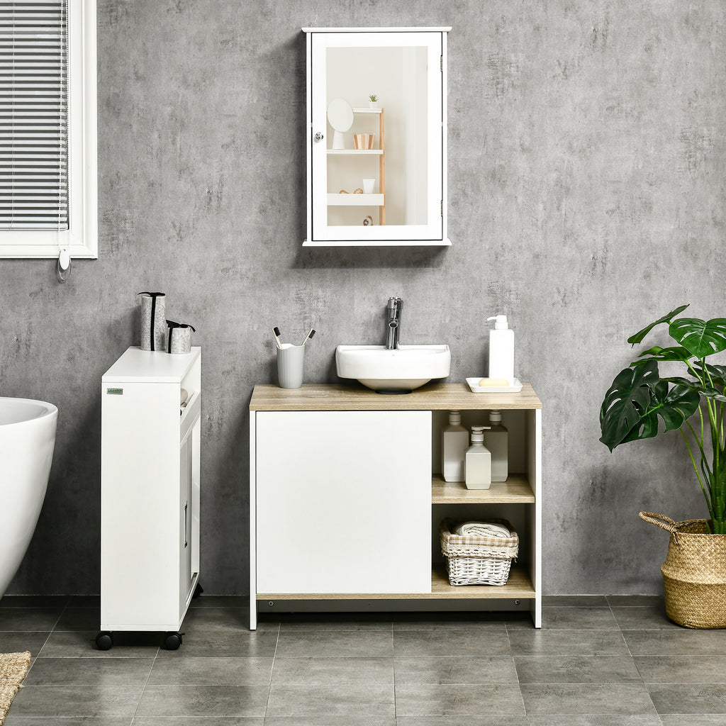 Móvel para Lavatório Pousar Móvel Casa de Banho Moderno com Prateleiras Abertas e Armário 77x45x60 cm Branco e Madeira — foto 6