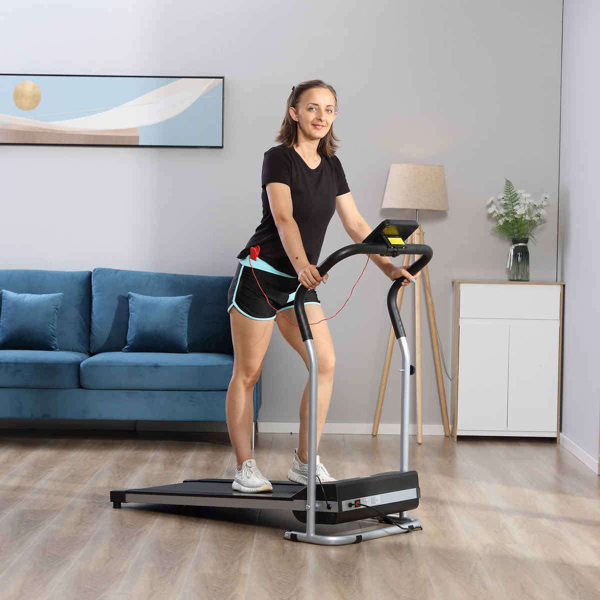 Passadeira Elétrica Dobrável Passadeira com Velocidade 1-10km/h Ecrã LCD Parada de Emergência e Carga Máxima 110kg para Casa Escritório Ginásio 122x62,5x119cm Prata e Preto — foto 2