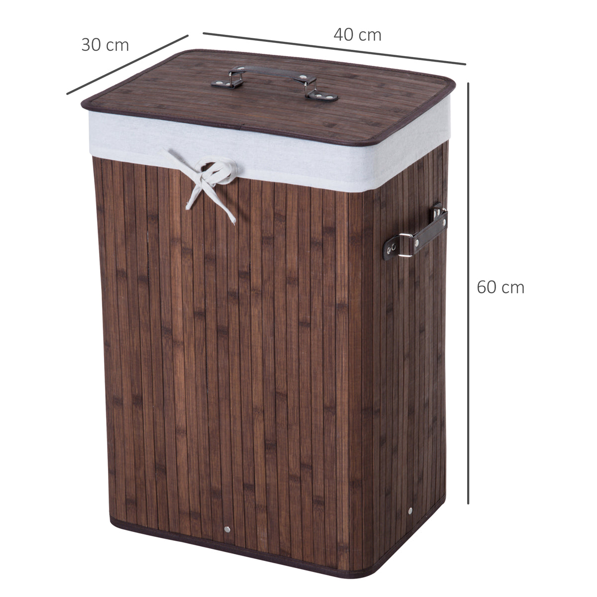 Cesto de Roupa de Bambu Dobrável Cesto para Roupa Suja 70L com Tampa e Bolsa Amovível para Lavandaria Casa de Banho 40x30x60 cm Marrom — foto 3