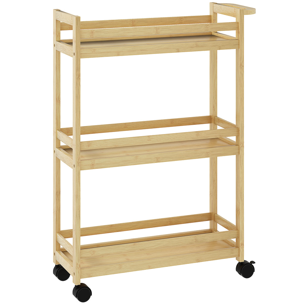 Carrinho para Casa de Banho de Bambu com 3 Níveis Carrinho de Arrumação com Rodas para Casa de Banho Cozinha 55x20x75 cm Madeira — foto 1