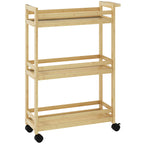 Carrinho para Casa de Banho de Bambu com 3 Níveis Carrinho de Arrumação com Rodas para Casa de Banho Cozinha 55x20x75 cm Madeira — foto 1