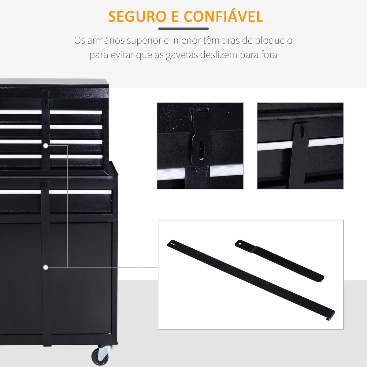 Carro de Ferramentas com Rodas Carro de Ferramentas Móvel com 5 Gavetas Armário de Armazenamento e Almofada Antiderrapante Carga 52kg para Garagem 60x28x104,5cm Preto — foto 6