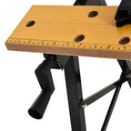 Amazonas: Bancada de trabalho dobrável Mesa de trabalho portátil com 4 grampos Buracos para serra Uso doméstico Ferro para trabalhar madeira Suporte para MDF 70 kg 56x62x75 cm Natural Preto — foto 8