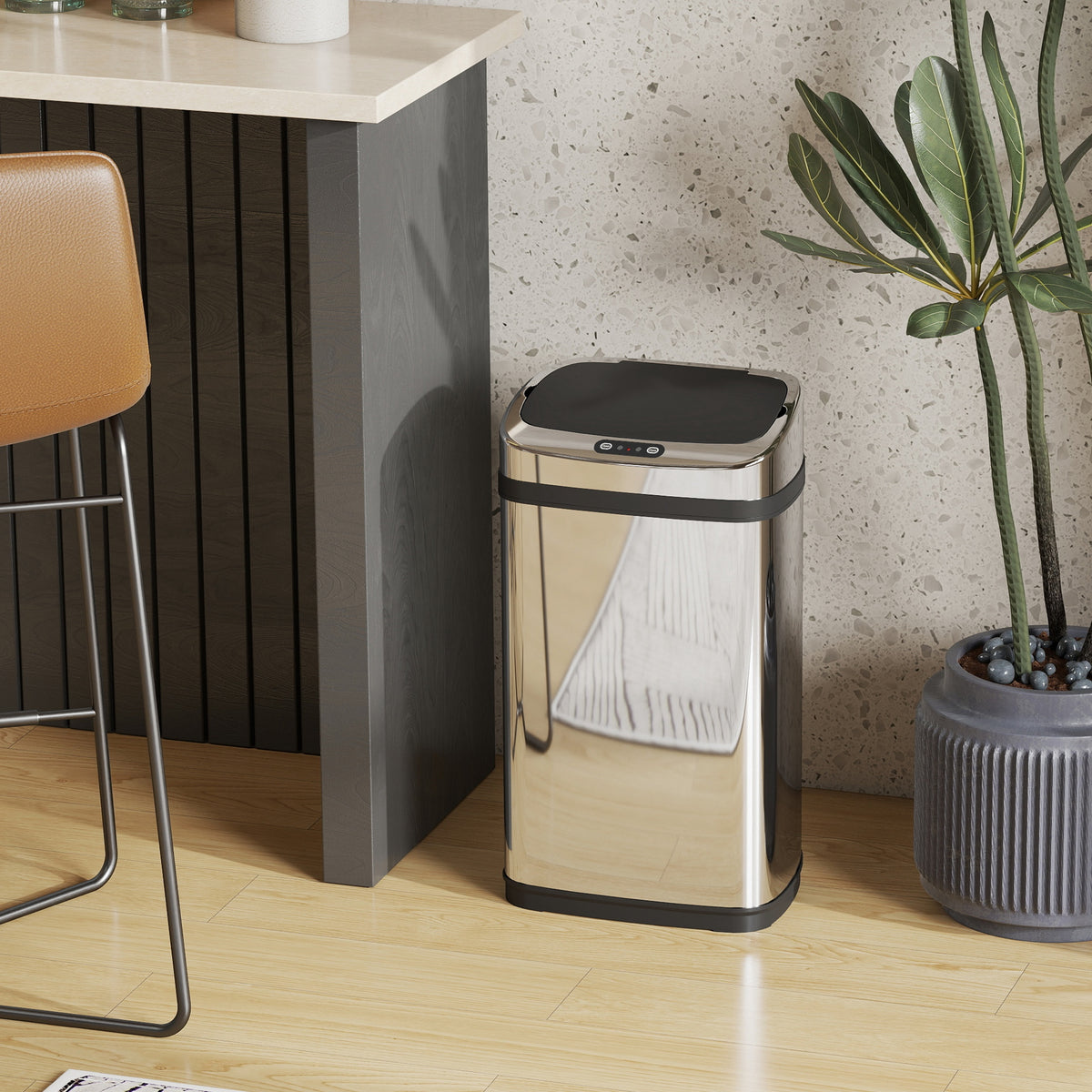 Balde de Lixo Inteligente de Aço Inoxidável 30L com Sensor Infravermelho de Abertura Automática para Cozinha Dormitório Casa de Banho 33x25x58 cm Prata e Preto — foto 7
